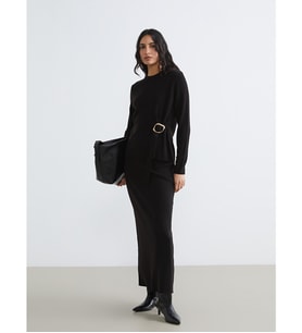 LCW Modest Siyah Beli Lastikli Fitilli Triko Etek