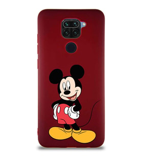 Xiaomi Redmi Note 9 Soft Premier Kapak Mickey Mouse-E Tasarımlı Silikon Kılıf - Mürdüm (Şeffaf)