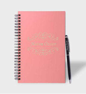 Kişiye Özel Pembe Ahşap Defter Kalem Seti