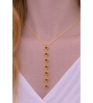 Kadın Gold Renk Zirkon Taşlı Kalpli Y Model Kolye 45 CM (Sarı)