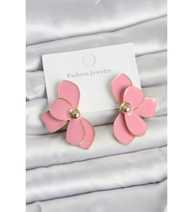 Mey İthalat® Pembe Mineli Lotus Model Pirinç Kadın Küpe