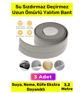 Ekstra Güçlü Su Geçirmez Sızdırmaz Dayanıklı Yalıtım Tamir Küf Önleyici Gri Bant 3.2m - 3 Adet