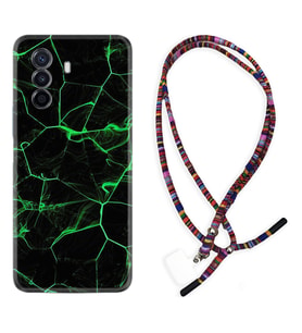 Huawei Nova Y70 Y90 Nova 9 SE  Kılıf Boyun Asklı Rasta Silikon Yeşil Şerit Mermer 1320