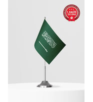 Suudi Arabistan Tekli Masa Bayrağı Set - Saten Kumaş 1. Kalite