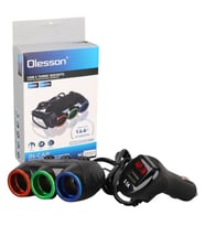 Olesson 1633 12-24V Tek USB Girişli 120W 80Cm Kablolu Dijital Voltaj Ekranlı 3 Lü Araç Çakmak Çoklayıcı