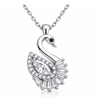 Premium Parlak ve Şık Baget Taşlı Kuğu Model Kadın 925 Ayar Gümüş Kolye (45 cm)