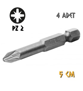 Kupa Tyson Vidalama Ucu Bits Uç - PZ2 Yıldız - 5 cm. - 4 Adet (Gri)