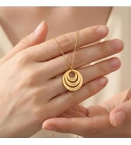 Kişiye Özel 925 Ayar Gümüş İç İçe Halka Tasarım 3 İsim Kolye (Gold)