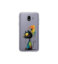 Samsung Galaxy J4 ile Uyumlu Splash Kedi Tasarımlı Şeffaf Silikon Kılıf