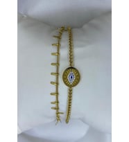 GOLD ÇİFT ZİNCİR TASARIM ZİRKON GÖZ ÇELİK BİLEKLİK