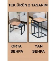 DEKORATİF 2 YÖNLÜ METAL YAN VE ORTA SEHPA AHŞAP RAFLI KOLTUK YANI SERVİS SEHPASI VE ORTA SEHPA