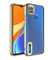 Coverzone Xiaomi Redmi 9S ile uyumlu K?l?f Kamera Korumal? Logo G�steren Parlak renk kenar �izgileri ile ??k bir tasar?m Colored Z-Omega Kapak Gold