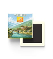 Retro Butan Thimphu Şehri Temalı Vintage Buzdolap Magneti – 9x9 cm