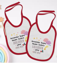 BK Kids Kişiye Özel Anneanne ve Babaanne Tasarımlı 2’li Kırmızı Mama Önlüğü-1