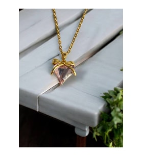 Pembe Kristal Kalpli Kadın Kolye – Zirkon Taş Detaylı, Paslanmaz Çelik 55 cm Zarif Tasarım (Gümüş)