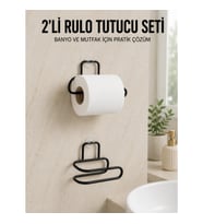 Mey İthalat® 2’li Yapışkanlı Tuvalet Kağıdı Tutucu Siyah Metal Duvar Tipi Rulo Kağıtlık