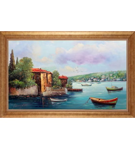 Çerçeveli Paspartulu Manzara Tablo ah1766 (Gold)