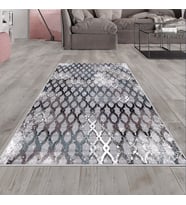 Gri Mavi Zincir Desenli Yıkanabilir Kaymaz Taban Leke Tutmaz Modern Salon Halısı ve Yolluk