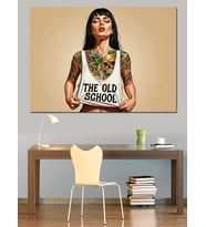 The Old School Dövmeli Kadın Dekoratif Kanvas - Mdf Ahşap Tablo