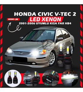 Honda Civic V-TEC 2 2001-2006 Kısa Far Uyumlu Şimşek Etkili Led Xenon Light Series HB4
