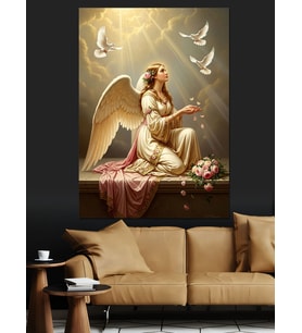 Melek Kanatlı Kadın Ve Güvercinler Dekoratif Kanvas - Mdf Ahşap Tablo