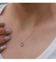 Kadın Mor Damla Taşlı Altın Kolye