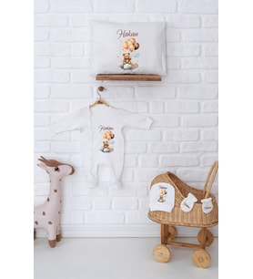 Pia Baby Premium %100 Pamuk İsme Özel Yenidoğan Bebek Tulumlu Hediye Seti 5063-07 (Ekru)