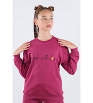 Bisiklet Yaka Kanguru Cepli Baskılı Kız Çocuk Sweat (Mor)