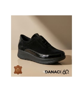 Hakiki Deri Siyah Kadın Comfort Sneaker - Fermuarlı Günlük Ayakkabı