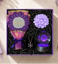 Kişiye Özel Led Işıklı Cam Satürn Kız Kar Küresi & Aynalı Kelebek Buketi & Lotus Mum Ve Lotus Kolye
