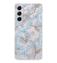 Samsung Galaxy S22 Plus Uyumlu Köşe Korumalı Antişok  Kapak Floral Mavi Tasarımlı Şeffaf  Kılıf