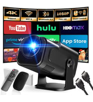 Mini Projeksiyon, 4K FHD 1920x1080P, 180° Döndürülebilir, Taşınabilir, WiFi 6 ve BT 5.2, Android ve iOS, Fare ve Uzak Kumanda, Siyah