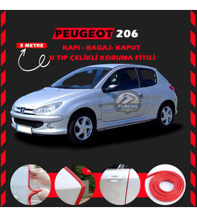 Peugeot 206 Oto Araç Kapı Koruma Fitili 5metre Parlak Kırmızı Renk