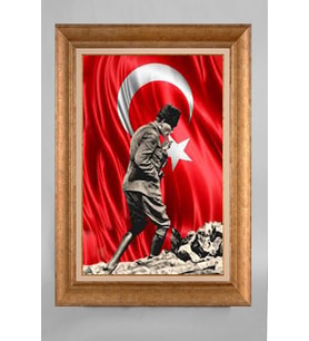 Altın Varaklı Paspartulu Çerçeveli Atatürk Tablo nt1156