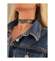 Arpa Pul Payet Zırh Metal Geniş Model Antrasit  Choker Kolye (Antrasit)