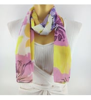 PAREDORA Floral Desenli Sarı Pembe Uzun Fular