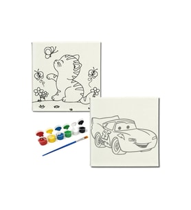 Okul Etkinliği-2'li Tuval Boyama Seti. 20x20 Cm Uv Baskı 6 Akrilik Boya 1 Fırça-model-369