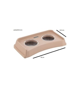 İkili Mama Ve Su Kabı Krem 2 X 300 ml Kristal Cam Hazneli
