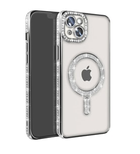 Apple iPhone 14 Kılıf Joke Simli Magneticsafe Kılıf - Gümüş