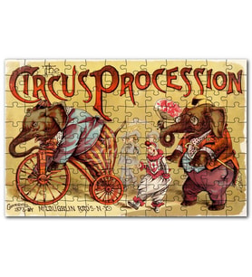 Cakapuzzle Sirkte Filler ve Palyaçolar Retro Tablo Puzzle Yapboz MDF (Ahşap) (120 Parça)