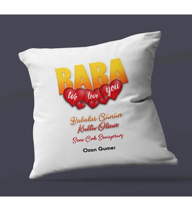 Kişiye Özel Baba Tasarımlı Saten Kare Yastık (Beyaz)