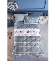 Clasy Ranforce %100 Pamuk Tek Kişilik Uyku Seti (Lastikli Çarşaflı) Ocean V1 Mavi