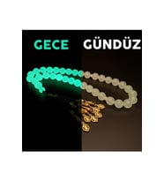 Erkek 14mm Kokulu Yeşil Fosforlu Kedigözü Toz Kehribar Tesbih (Beyaz)