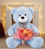LED Işıklı Pembe-Beyaz Kelebek Buketi – 25 Kelebekli & 90 cm Büyük Peluş Ayı