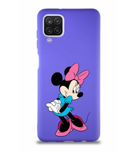 Samsung Galaxy A12 Soft Premier Kapak Minnie Mouse-F Tasarımlı Silikon Kılıf - Mor (Şeffaf)