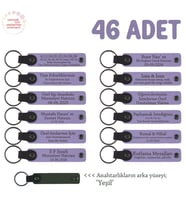 Eğitimciler Günü İçin Üzerinde İsim Yazılı Hatıra Anahtarlık 46’lı Set , Mor Menekşe & Yeşil (Lila - Mor)