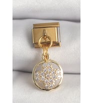 316L Çelik Gold Renk Sallantı Zirkon Taşlı Yonca Model Nomination Charm TJ-BC1340
