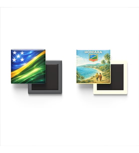 Buzdolap Magnetleri - Solomon Adaları Bayrağı ve Honiara Retro Tema - 2'li Set Magneti