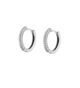 Starlight Diamond Üç Sıra Zirkon Taşlı Halka Tasarım 925 Ayar Gümüş Küpe (Beyaz)