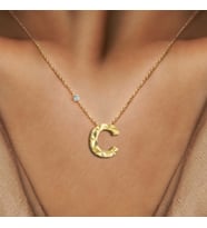 Demas Gold Pırlanta 14 Ayar Altın Kalemli C Harfi Kolye (Sarı)